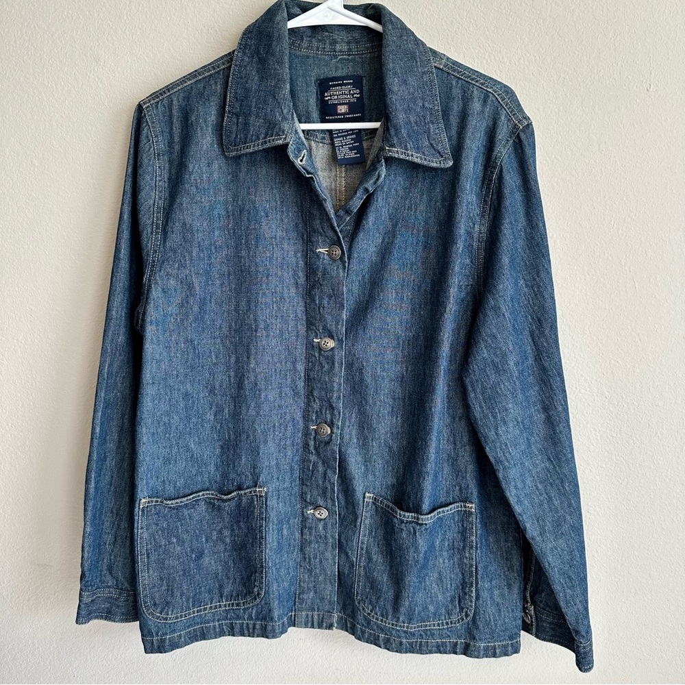 Vintage Faded Glory Womens Dark Wash Denim‎ Chore Jacket Shacket Size L 90s Y2K